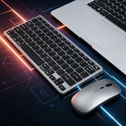 New 2.4G Wireless Rechargeable Silent Wireless Keyboard and Mouse Set, Compact Ergonomic Keyboard Mouse for Office/Home