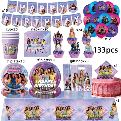 Kpop Katseye Party Decoration Tableware Tablecloth Cup Plate Napkin Sticker Bags Balloons Baby Shower Kpop Party Favors Supplies