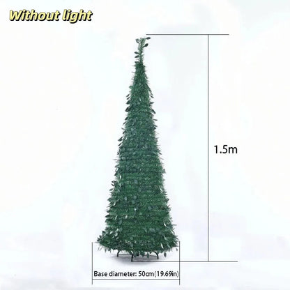Pre-Decorated Pop-Up Christmas Tree Warm White Lights Gold Ornaments Folding Christmas Tree Easy Assembly Space-Saving