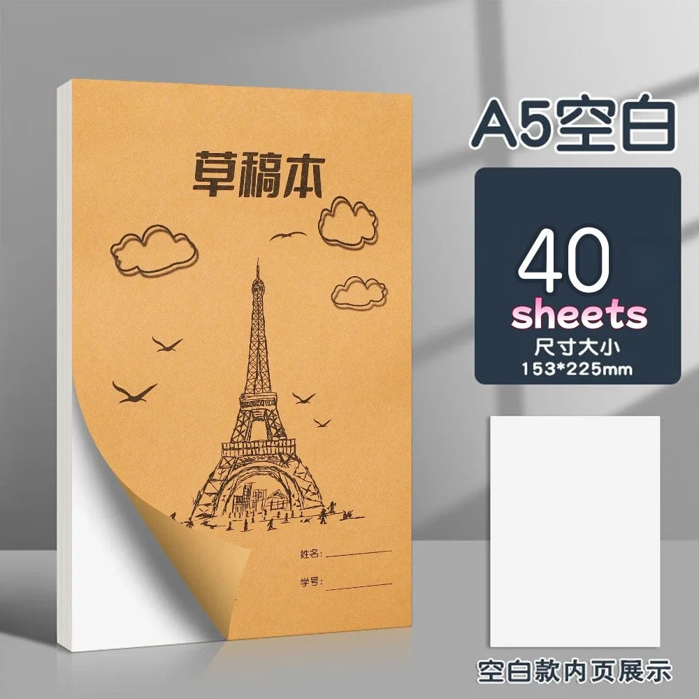 Thick Scratch Paper for Students Mathematics Eye-Protection Soft Cover Notebook for Postgraduate Exam Prep Sketch Pad Blank