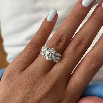 3/6cttw Real Moissanite Engagement Ring with Certificate 3-Stone Oval
