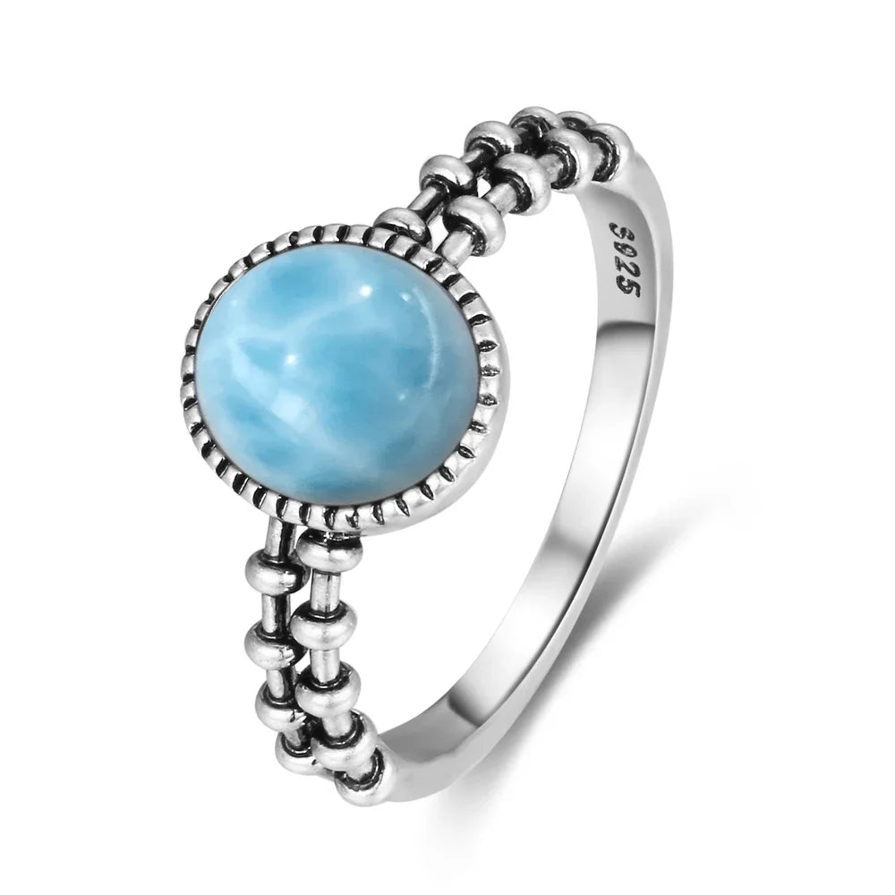 Original Certified 925 Silver Rings Larimar Natural Blue Stone 8*10MM oval shape twist Rings Fine Jewelry Gifts for Women Men