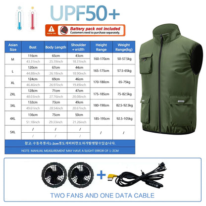 Summer Cooling 2-4 Fan Holes Fan Workwear, Unisex Short Sleeve, Outdoor Sun Protection & Cooling Vest with Built-in Fans