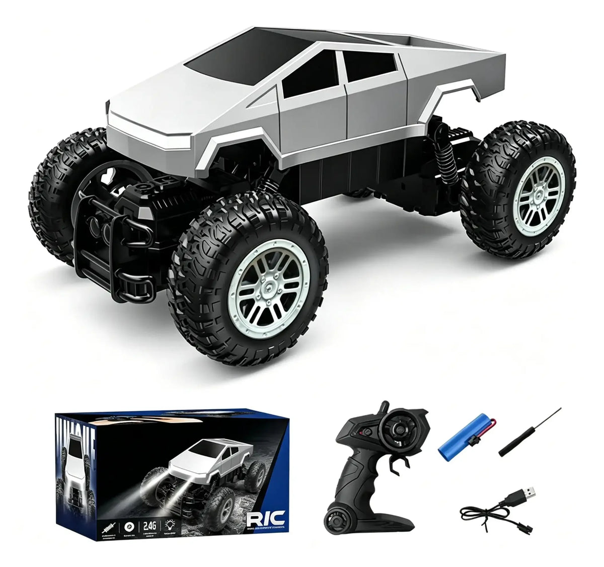 Amphibious RC Car 1:16 4WD Waterproof Remote Control Stunt Truck Cyber Style All Terrain Off Road Vehicle LED Lights for Kids
