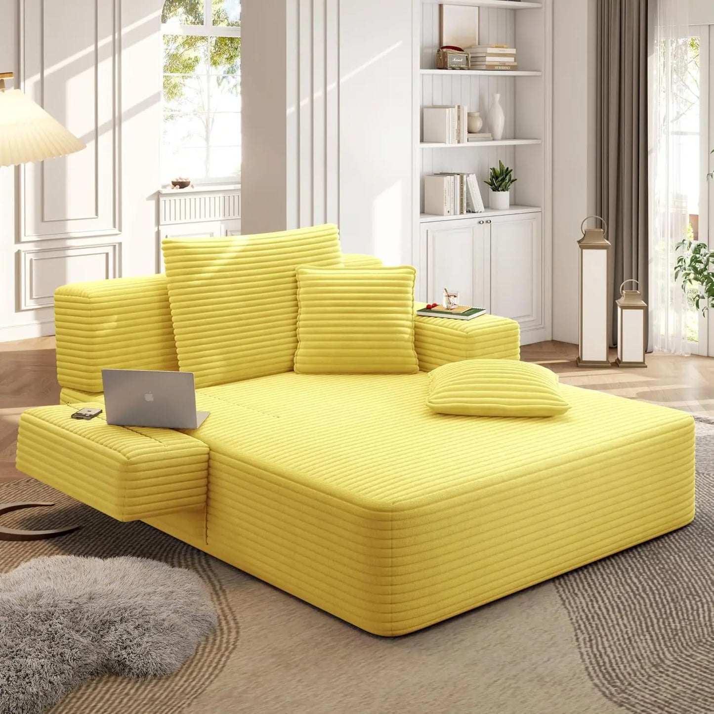 2-in-1 Convertible Chaise Lounge Indoor, 60.2" Corduroy Upholstered Chaise Lounge Chair that Converts to Sleeper, Custom