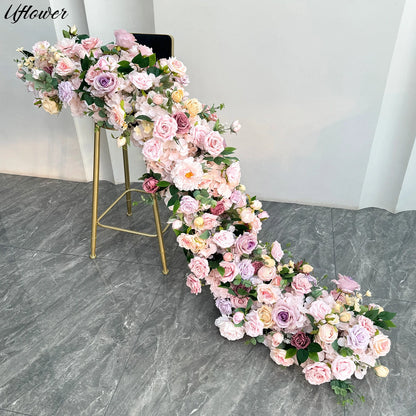 Uflower 2m Luxury Artificial Flowers Wedding Backdrop Table Long Runner Flower Row Floral Backdrop Arrangement Wall Arch Decor