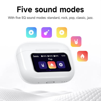 HOCO EW72 Lite Wireless Touch Screen Bluetooth Headset LED Power Display In Ear Sport Game Headphones with Charging Box White