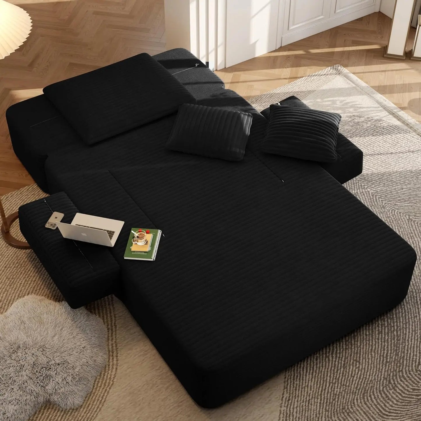 2-in-1 Convertible Chaise Lounge Indoor, 60.2" Corduroy Upholstered Chaise Lounge Chair that Converts to Sleeper, Custom