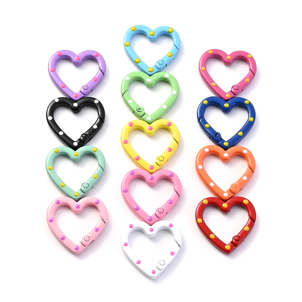 Heart-Shaped Lobster Clasp Connectors — Multicolor Metal Spring Clips