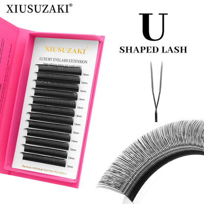 XIUSUZAKI U Shaped YY Eyelashes Extensions Matte Black Natural Double Tips U Shape 2D YY Lashes Premade Fans Volume False Lashes