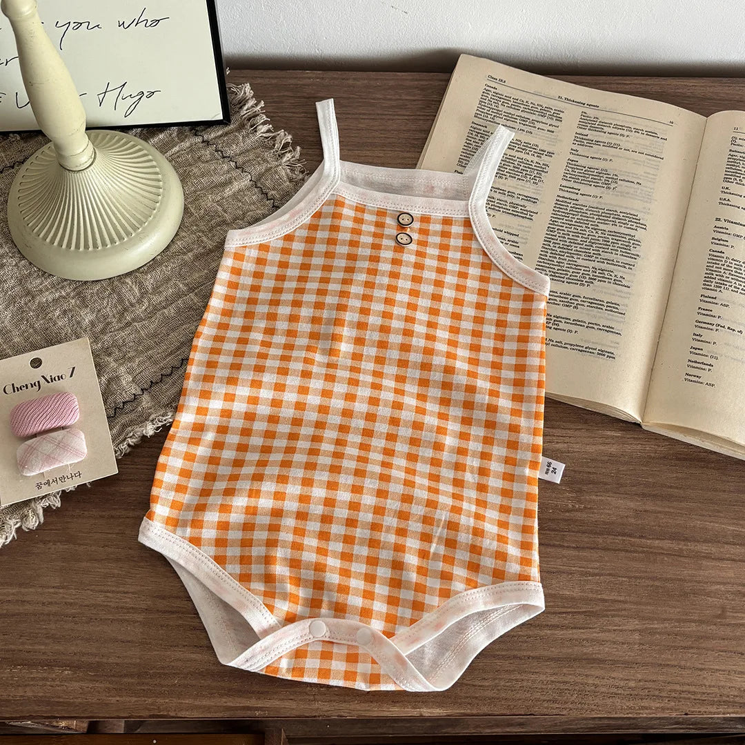 Newborn Baby Romper Sleeveless Plaid Baby Jumpsuit Summer