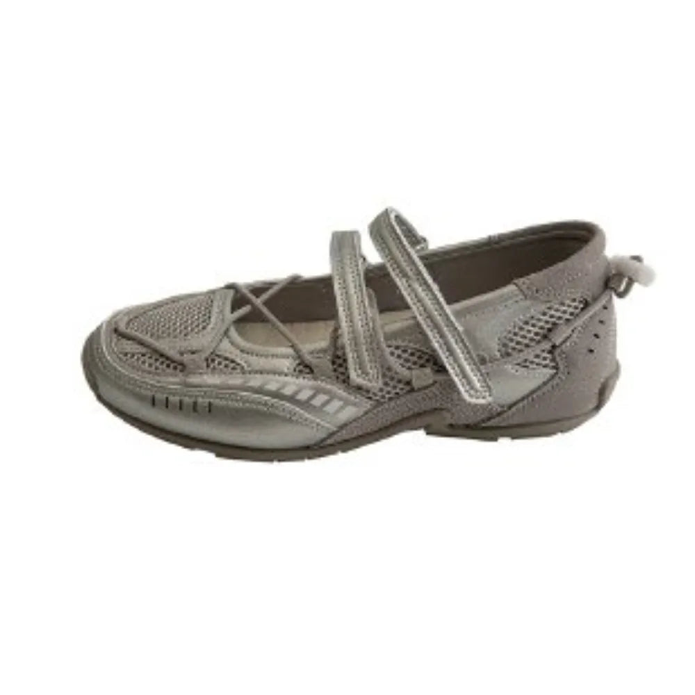Silver Fashionable Casual Mesh Shoes Women's Summer New Magic Tape Thin Breathable Sports Mary Jane Single Shoes