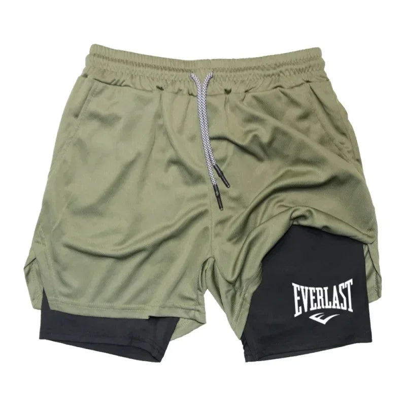 Men's compression gym shorts EVERLAST printed sports pants, double layered, quick drying basketball beach muscle fitness