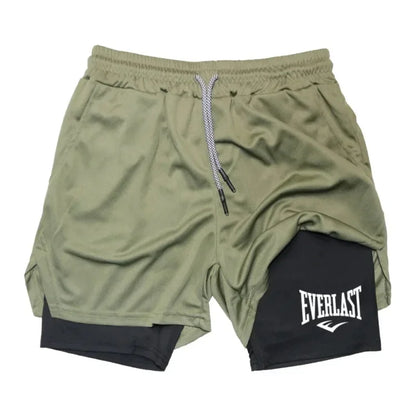 Men's compression gym shorts EVERLAST printed sports pants, double layered, quick drying basketball beach muscle fitness