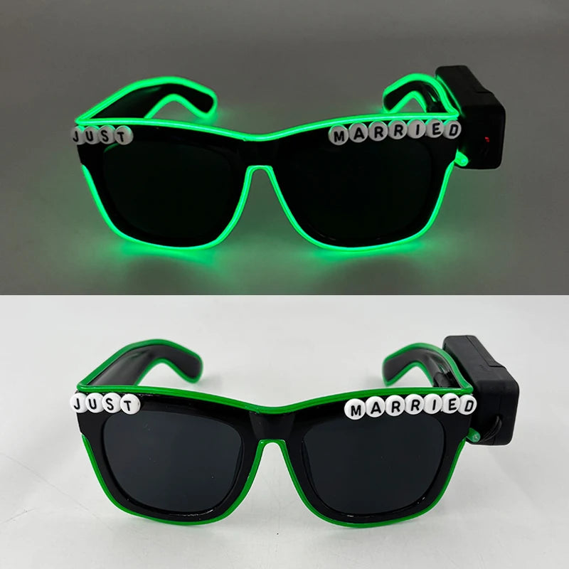 Wireless Luminous Just Married Glasses Glow in the Dark Glasses LED Light Up Glasses for Wedding Bride to Be Party Props