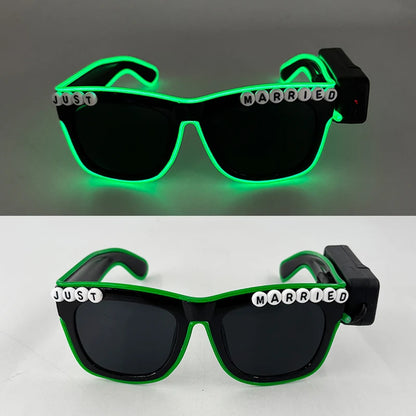 Wireless Luminous Just Married Glasses Glow in the Dark Glasses LED Light Up Glasses for Wedding Bride to Be Party Props