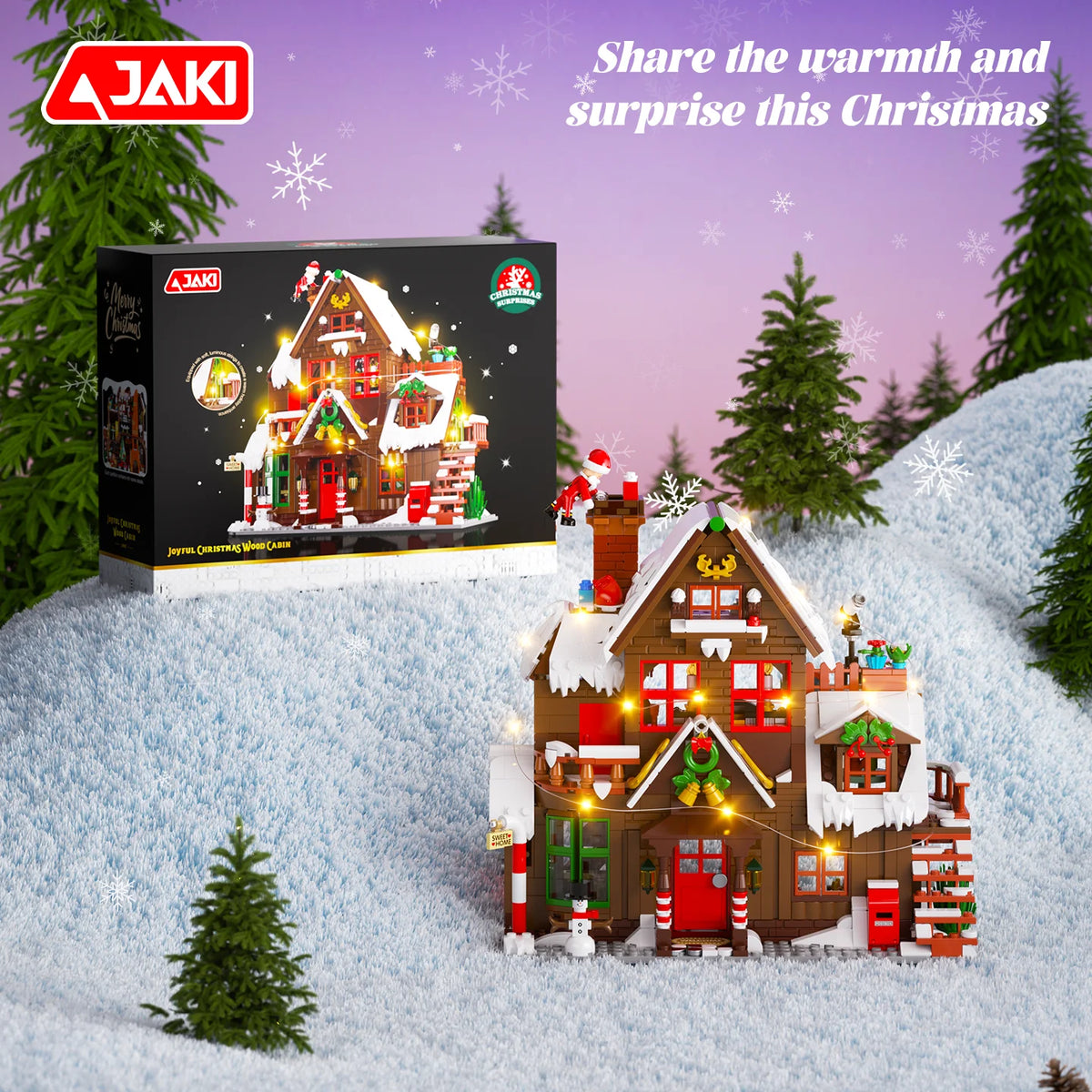 JAKI Christmas Wooden House Model Assembly Toy Home Creative Ornament Building Blocks Set Christmas Gift for Boys and Girls