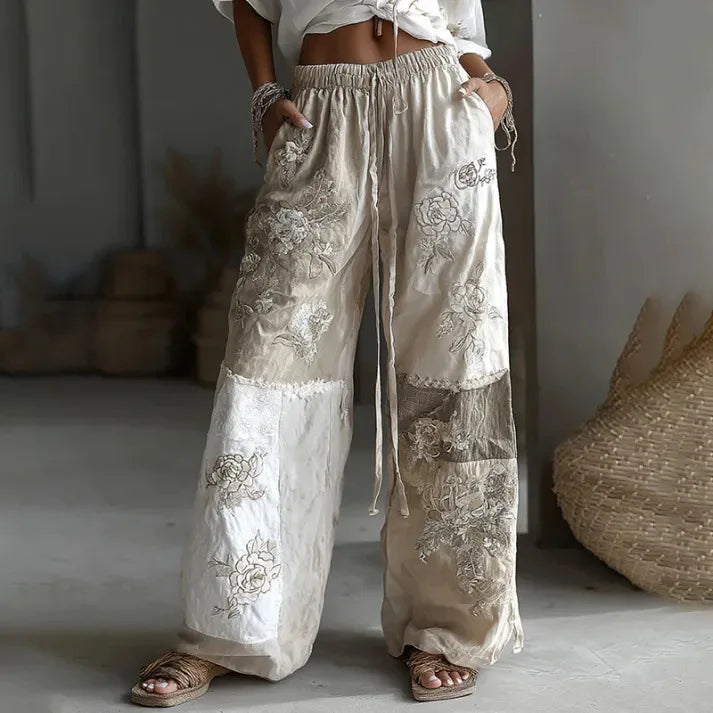 European and American Women's New Style Pants, Featuring Floral Print Pattern Elegant Temperament and Straight-cut Design Suitab