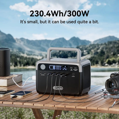 230.4Wh LiFePO4 Portable Power Station, 300W (600W Peak) Solar Generator with AC Outlets, 9-Port Battery Backup for Outdoor Camping, RV Trip, Hurricane Emergency & Home Use, Ultra-Lightweight 7.05 Lbs