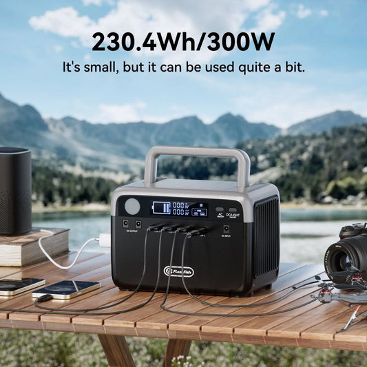 230.4Wh LiFePO4 Portable Power Station, 300W (600W Peak) Solar Generator with AC Outlets, 9-Port Battery Backup for Outdoor Camping, RV Trip, Hurricane Emergency & Home Use, Ultra-Lightweight 7.05 Lbs