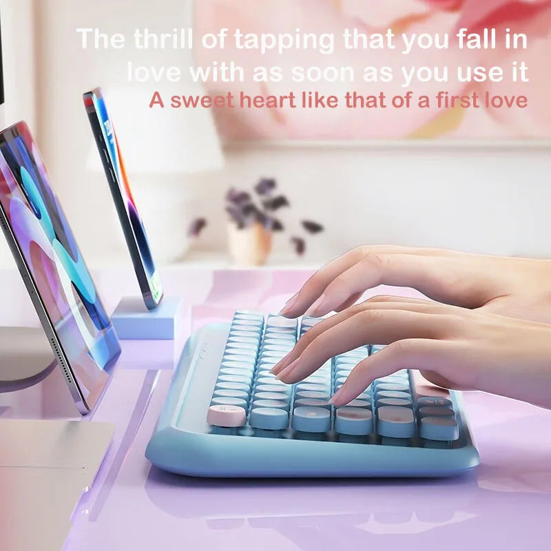 B.O.W K500D  Wireless Bluetooth keyboard with light sound, retro style, ultra-thin and portable for office use