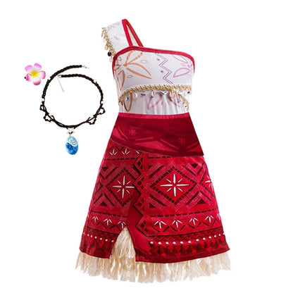 New Movie Moana 2 Dress for Girls Adventure Costume Girl Princess Fancy Clothes Children Vaiana Carnival Party Necklace Pig Set