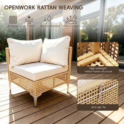 3 Piece Boho Outdoor Patio Furniture Set Sectional Comfortable Garden Sofa with Cushions Brown Wicker