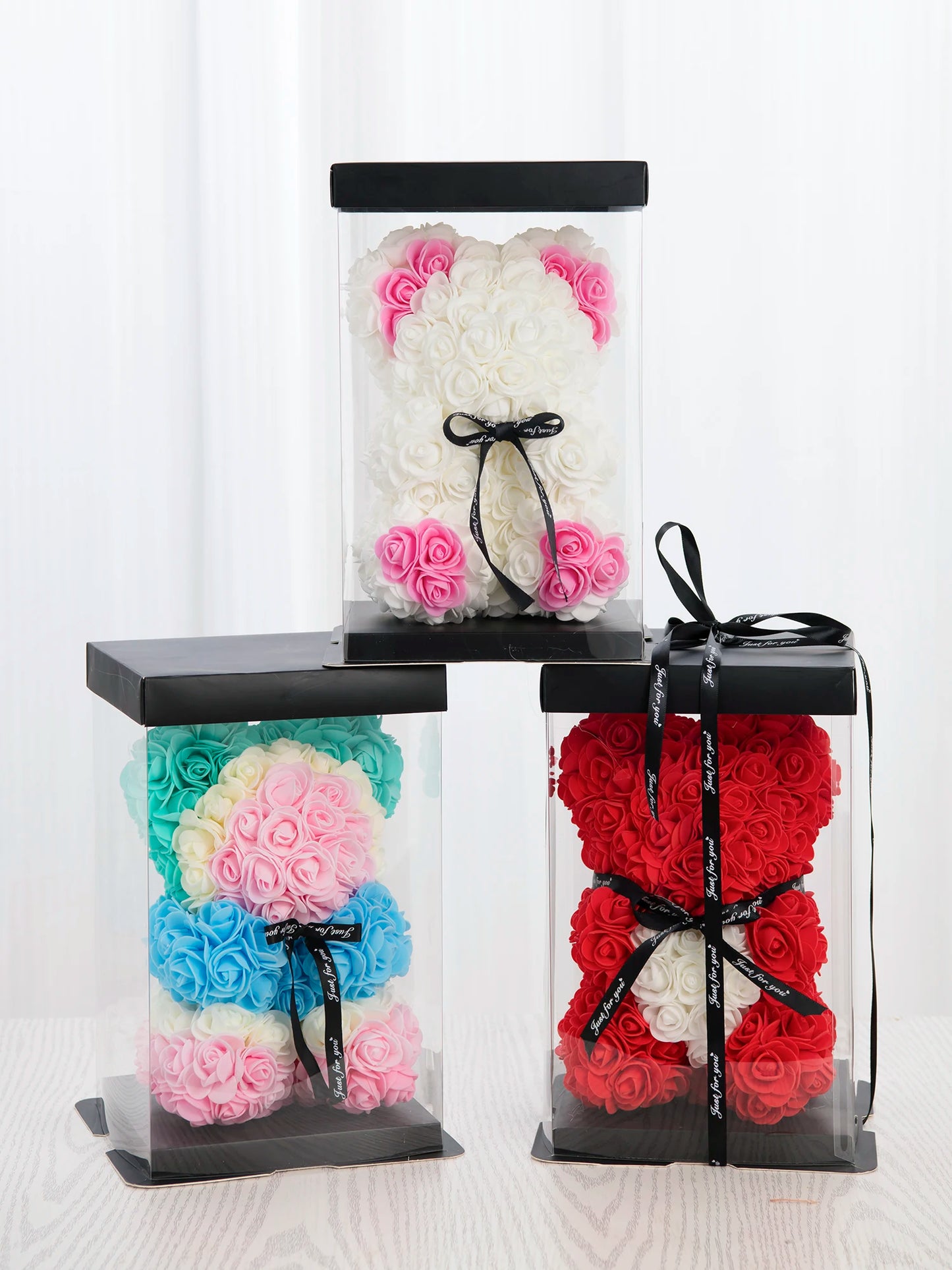 Rose Flower Bear Hand Made Rose Teddy Bear Gifts for Women Valentine's Day Mothers Day Wedding Anniversary