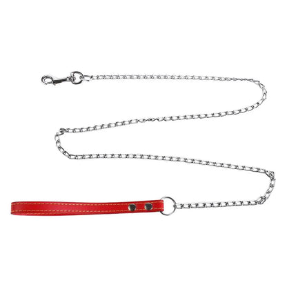 Heavy Duty Metal Chain Dog Lead With Leather Handle Long Strong Control Leash Outdoor Pet Traction Rope Anti Bite Chain Supplies