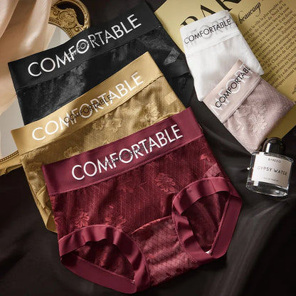 4PCS Women Seamless Panties Transparent Briefs Plus Size Lace Antibacterial Panties
