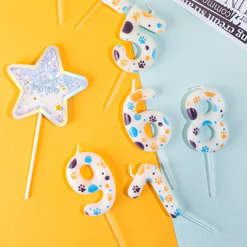 Cute Puppy Paw Print Number Birthday Cake Candle Kawaii Puppy Cake Candles Baking Individually Pack 3D Adorable Cake Decorations