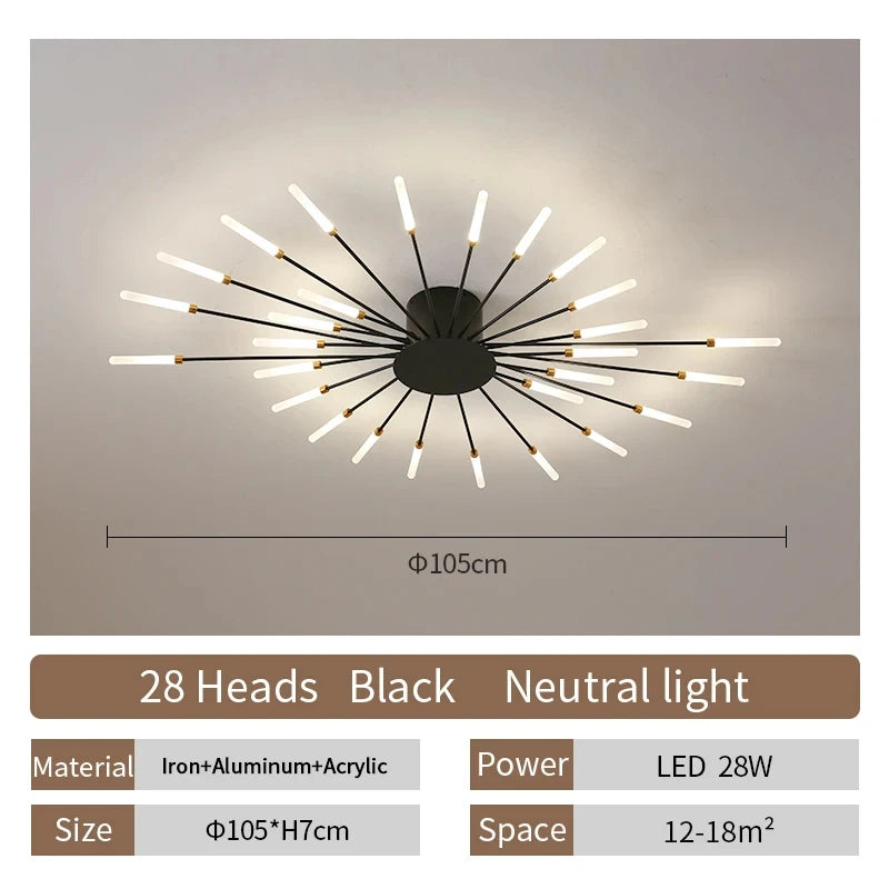 Multi-Head LED Ceiling Light | Black & Gold-Tone Surface Mount | Living Rooms, Dining Rooms & Bedrooms