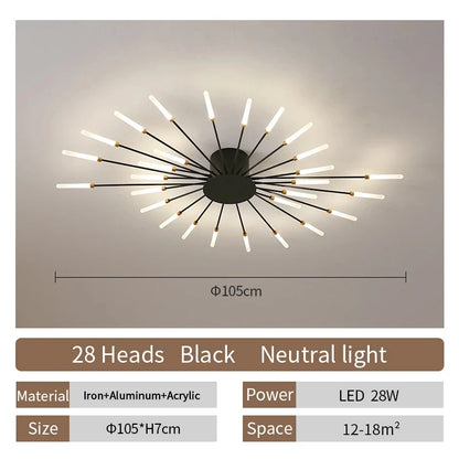 Multi-Head LED Ceiling Light | Black & Gold-Tone Surface Mount | Living Rooms, Dining Rooms & Bedrooms