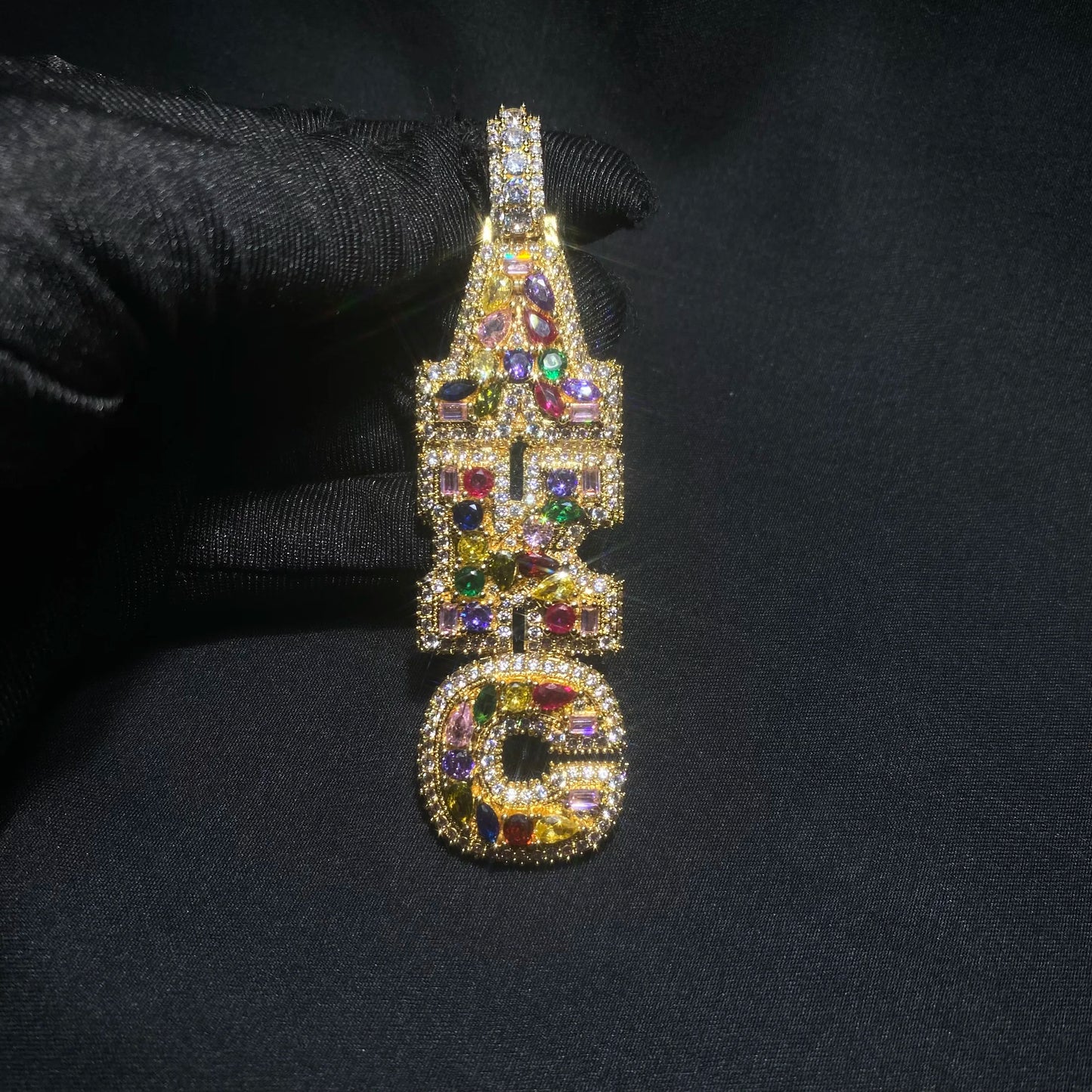 THE BLING KING Custom Vertical Initial Letter Pendant Mixed Inlay Different Shape Cubic Zircon NamePlate Necklace Hiphop Jewelry