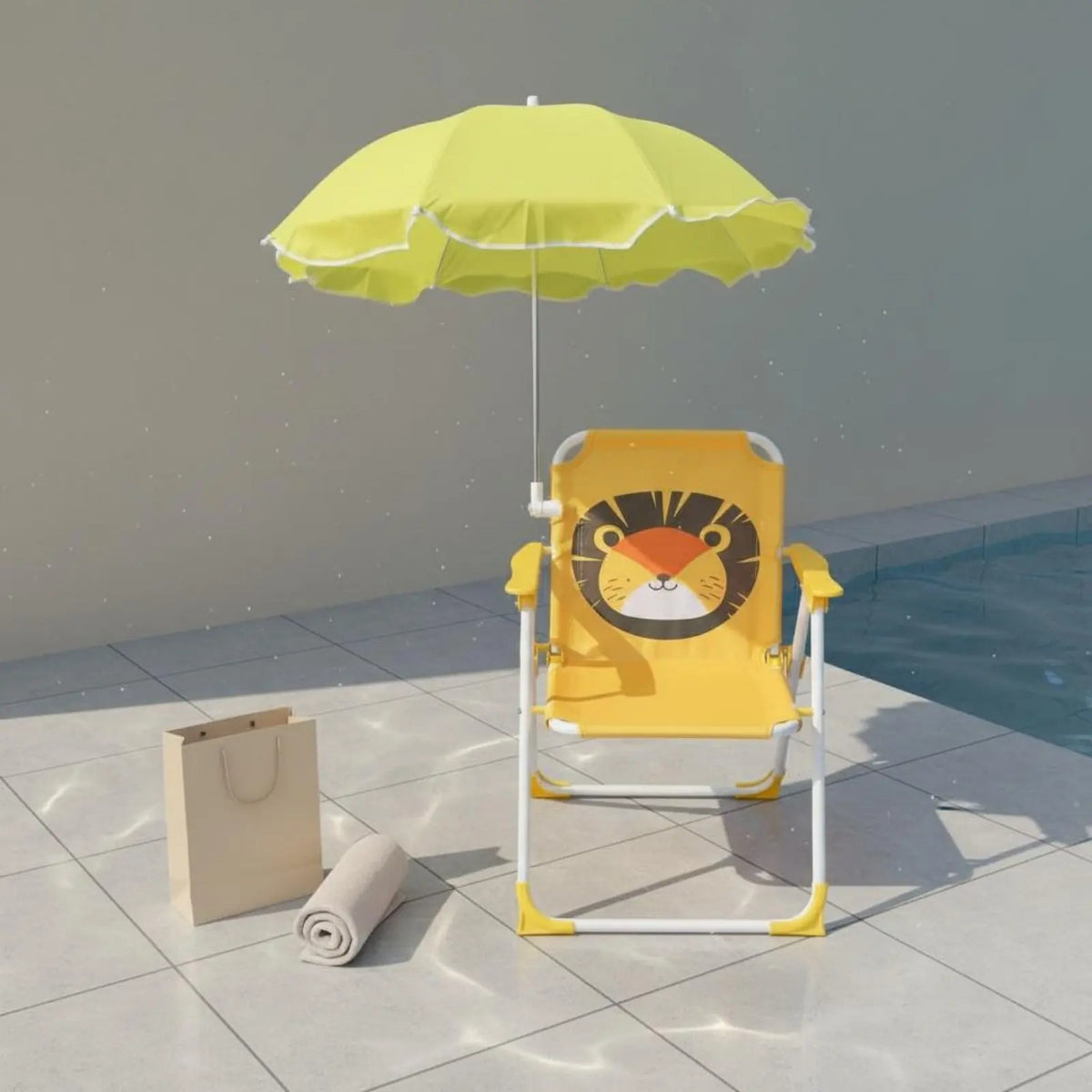 Children's Portable Chair with Sun Shade Foldable Kids Beach Chair with Umbrella Lightweight Sturdy Metal Frame for Patio