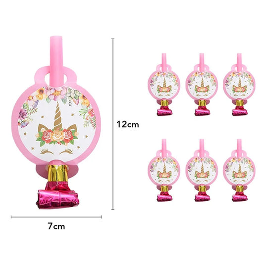6PCS Rainbow Unicorn Blowing Dragon Funny Whistles Blow Roll For Birthday Wedding Party Favors Gift Decorations Atmosphere Props