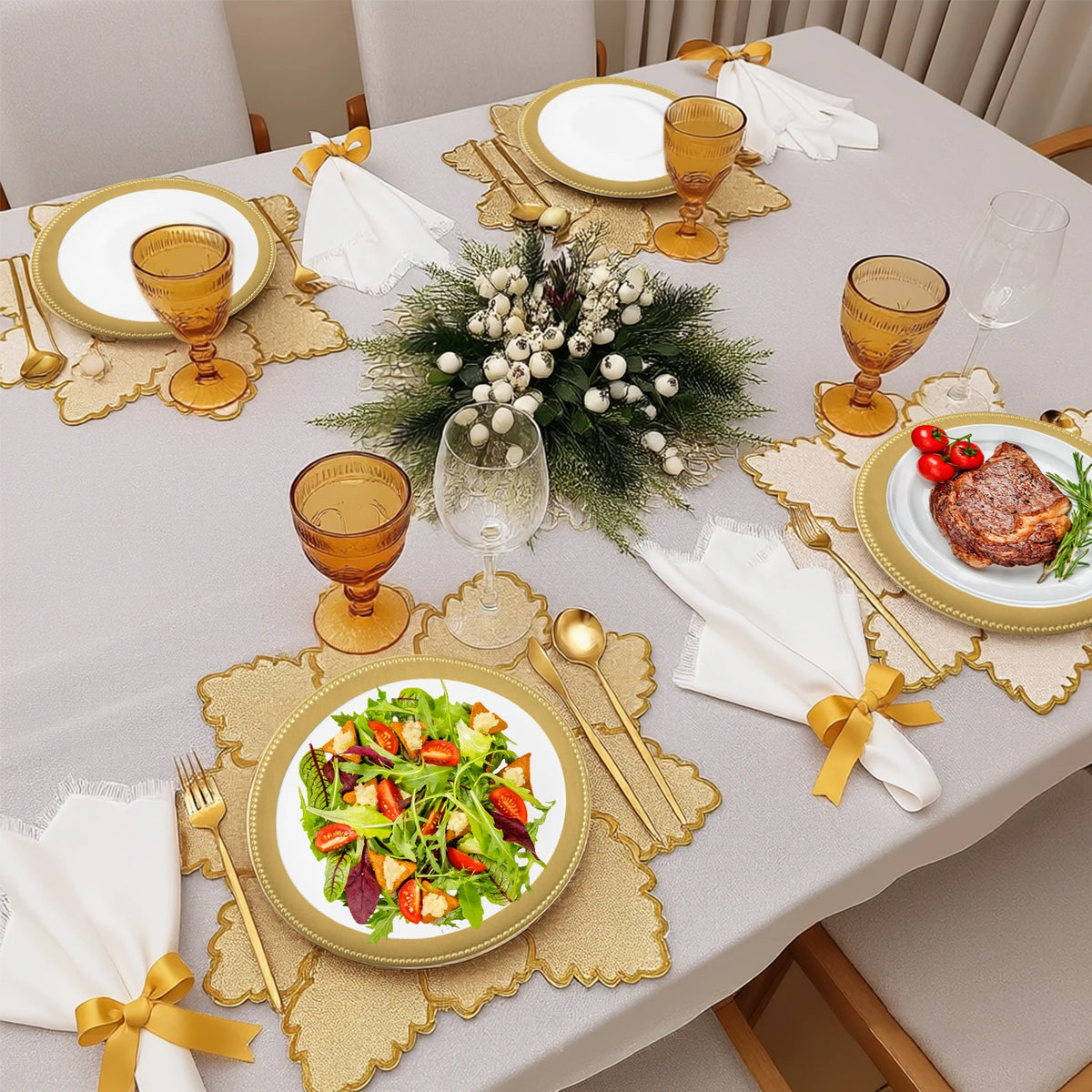 Gold Charger Plates Set of 50 Bulk 13 Inch Round Heavy Duty Reusable Plastic Dinner Chargers with Matching Napkin Ring Holders, Elegant Beaded Decorative Table Setting Serveware for Wedding Reception Christmas Party Holiday B