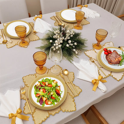 Gold Charger Plates Set of 50 Bulk 13 Inch Round Heavy Duty Reusable Plastic Dinner Chargers with Matching Napkin Ring Holders, Elegant Beaded Decorative Table Setting Serveware for Wedding Reception Christmas Party Holiday B