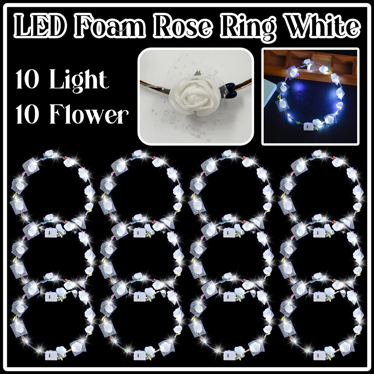 10-100Pcs LED Flower Headbands Light up Flower Headband Glow in the Dark Headband Wedding Party Music Festival Favors for Guest