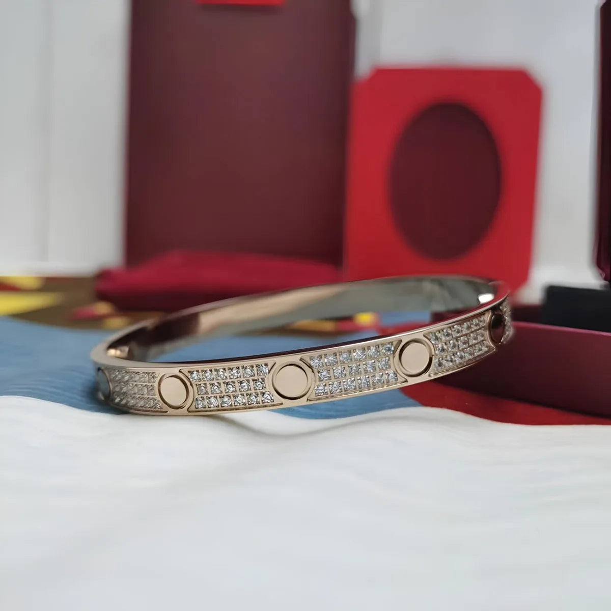 Rose Gold Silver Plated Diamond Studded Bangle Bracelet for Women 16 17 18 19 Size Fashion Jewelry Bracelets