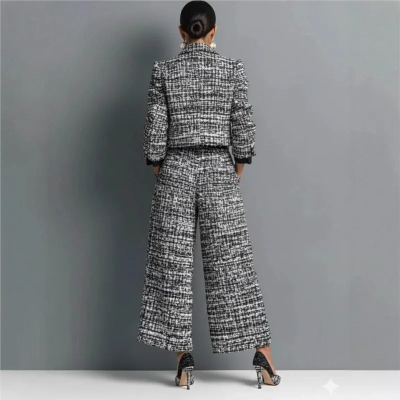 Women's Elegant Short Jackets With Wide Leg Pants Two Pieces Sets Winter New Stand Neck Button Coats Casual Autumn 2026 Outfits
