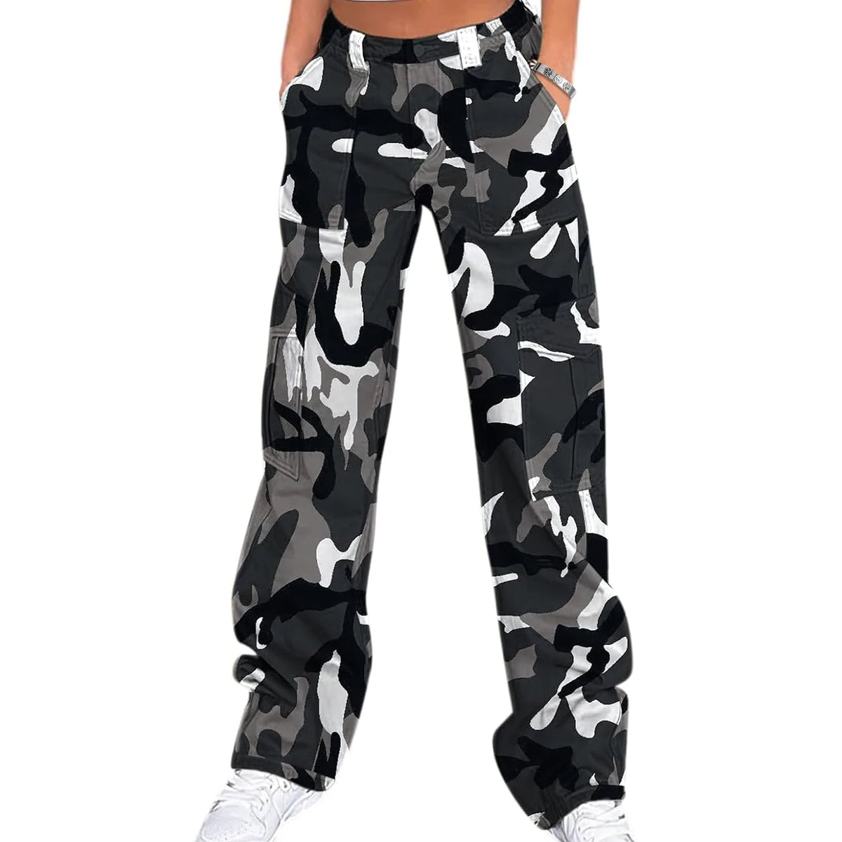 Premium Soft Women's High Waist Cargo Pants Camouflage Print Loose Fit Full Length With Pockets Casual Style OEM Factory Direct