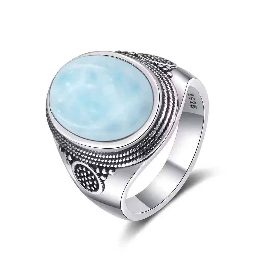 Original Certified 925 Silver Rings Larimar Natural Blue Stone 8*10MM oval shape twist Rings Fine Jewelry Gifts for Women Men