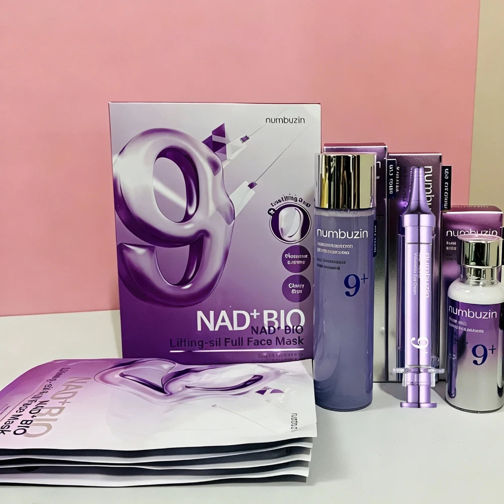Numbuzin NO.9 NAD+Skincare Set - Retinal Volumetox Eye Cream, PDRN Glow Boosting Toner, BIO Lifting-sil Essence & Full Face Mask