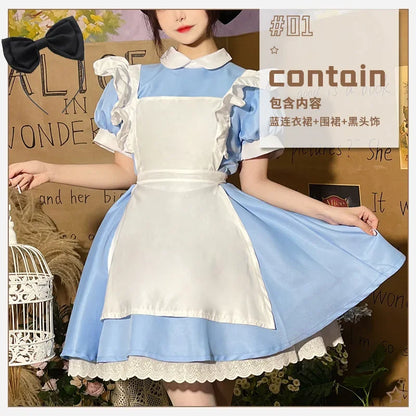 Lolita Dress Maid Apron Fantasia Carnival Halloween Costumes for Women Masquerade Party Alice In Wonderland Cosplay Costume