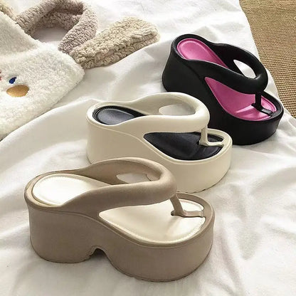 Women's Clip Toe Wedge Flip Flops 2026 Summer Chunky Platform Beach Sandals Woman Thick Sole High Heeled Eva Slippers Slides