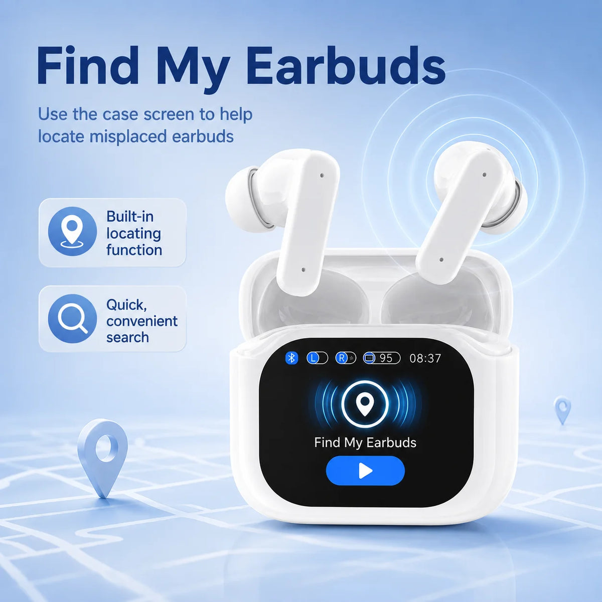 Smart Touchscreen ANC Headphones Bluetooth 5.4 Earphones with Noise Cancelling, HD Calls, 60H Playtime and Smart Touch Control