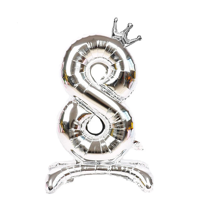 32 Inch Gold Number Stand Foil Balloons with Crown Digital Figures Globos 0-9 Birthday Party Wedding Decoration Kids Baby Shower