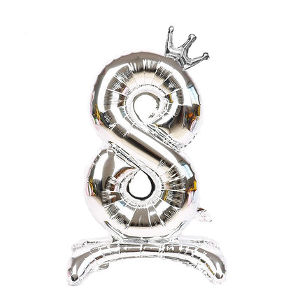 32 Inch Gold Number Stand Foil Balloons with Crown Digital Figures Globos 0-9 Birthday Party Wedding Decoration Kids Baby Shower