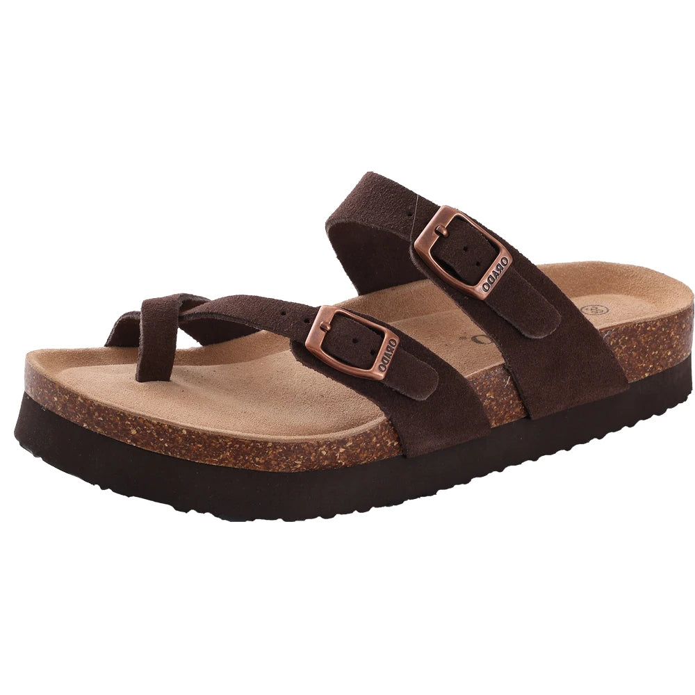Comwarm Classic Cork Slippers For Women New Fashion Suede Flats Sandals Summer Couple Beach Slides Shoes With Adjustable Buckle